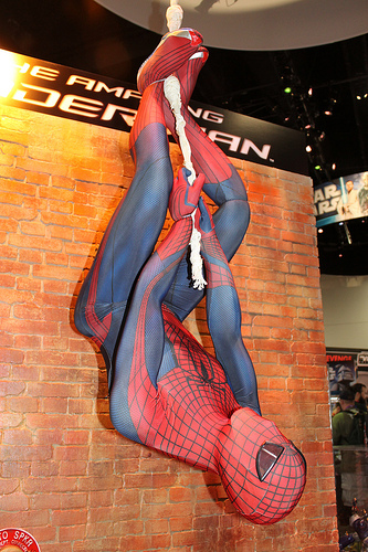 Spider-Man hangs around the Hasbro Exhibit at Comic-Con